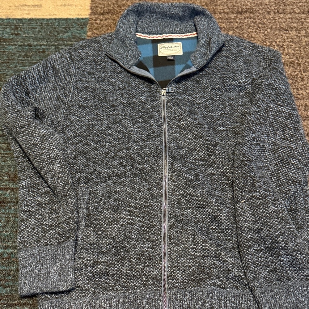 Flag & Anthem Textured Knit  Navy Full-Zip Sweater
